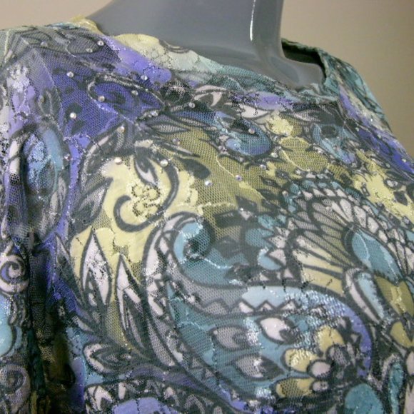 L Amore Couture. Women's Sheer Multicolor Blouse Top - Picture 2 of 8